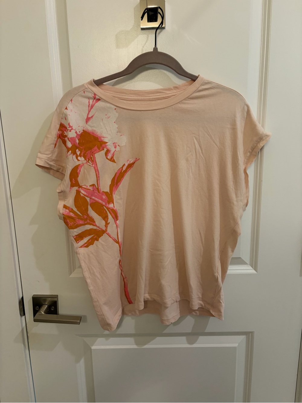 Anthropologie Blush Short Sleeve Tee with Pink and Gold Floral Print